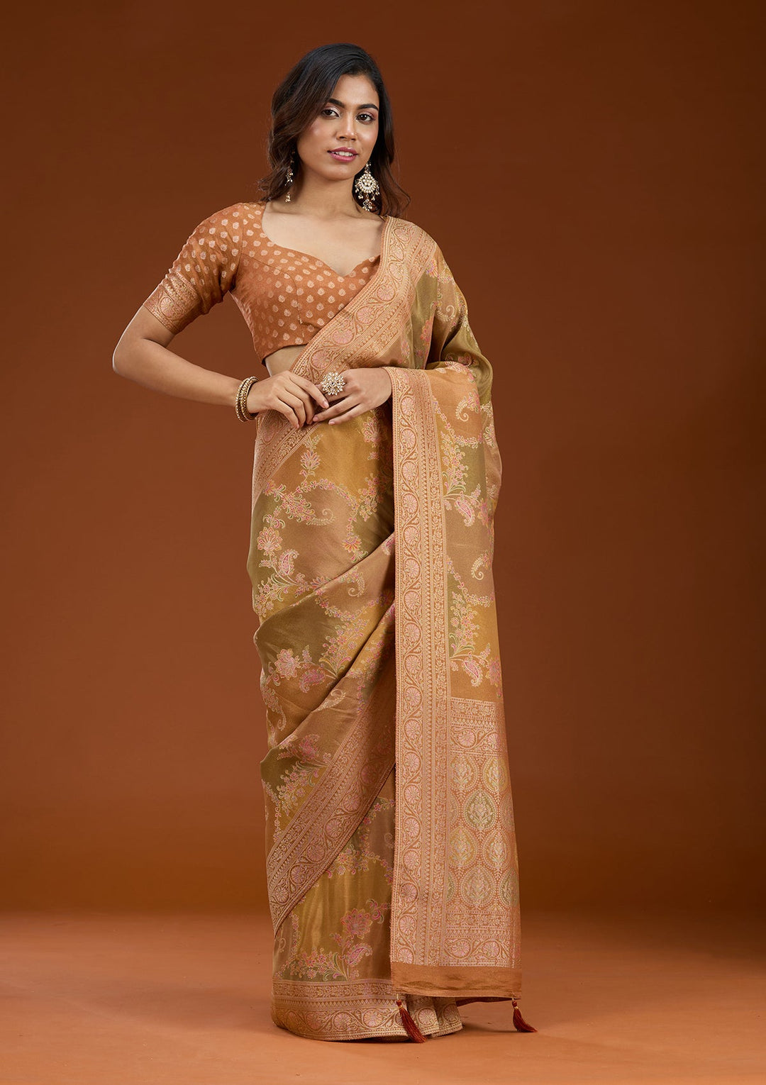 Mustard Cutdana Chiffon Silk Saree_koskii