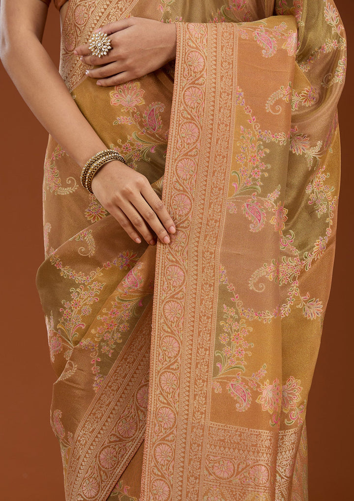 Mustard Cutdana Chiffon Silk Saree_koskii