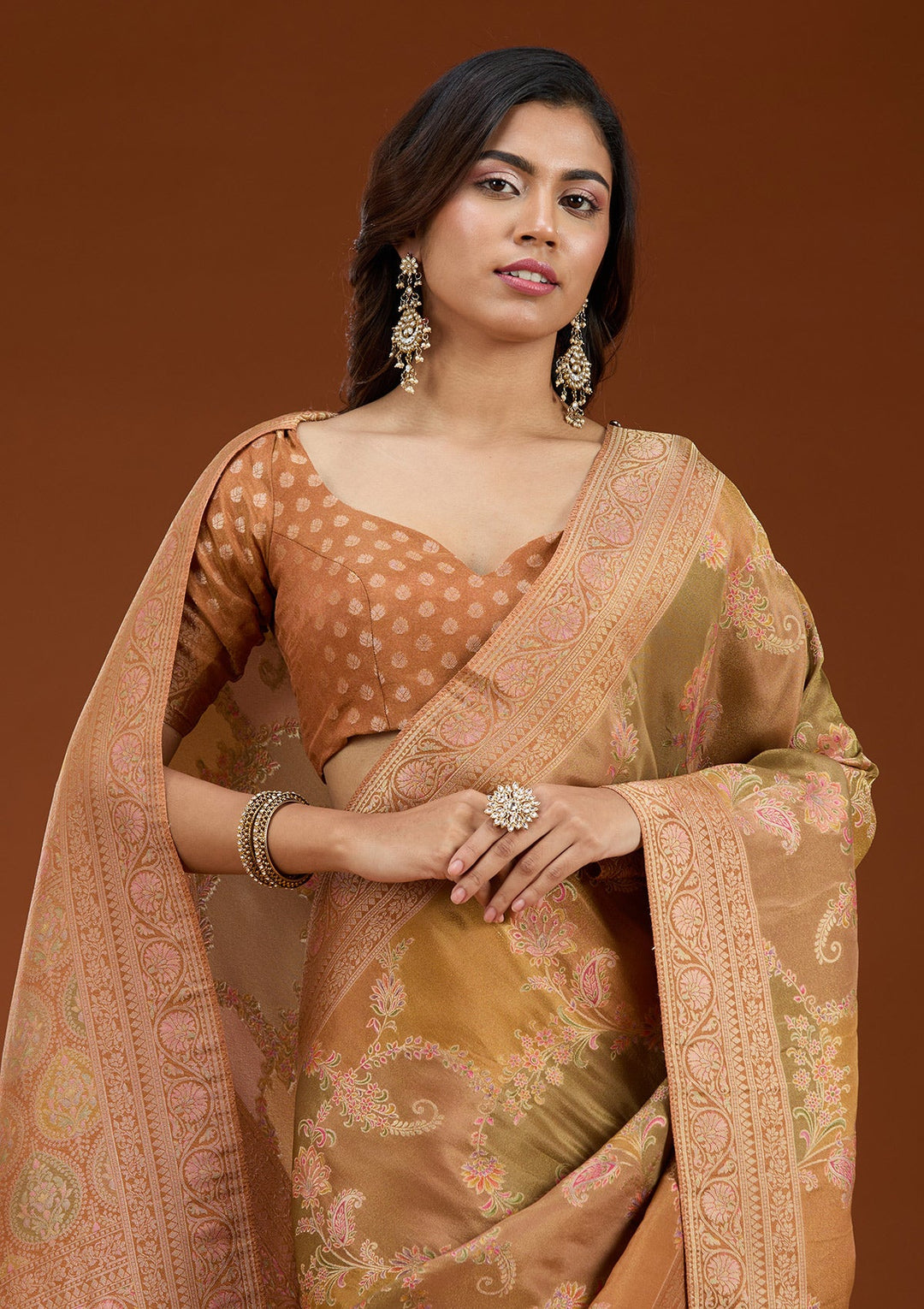 Mustard Cutdana Chiffon Silk Saree_koskii