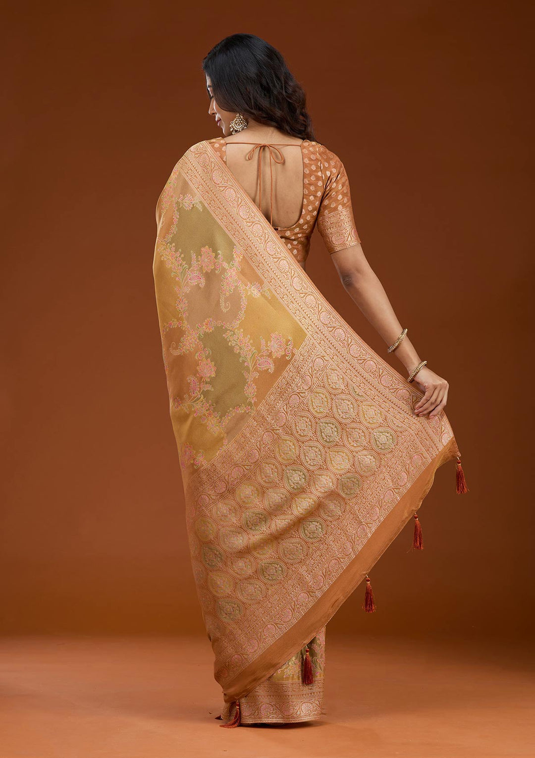 Mustard Cutdana Chiffon Silk Saree_koskii