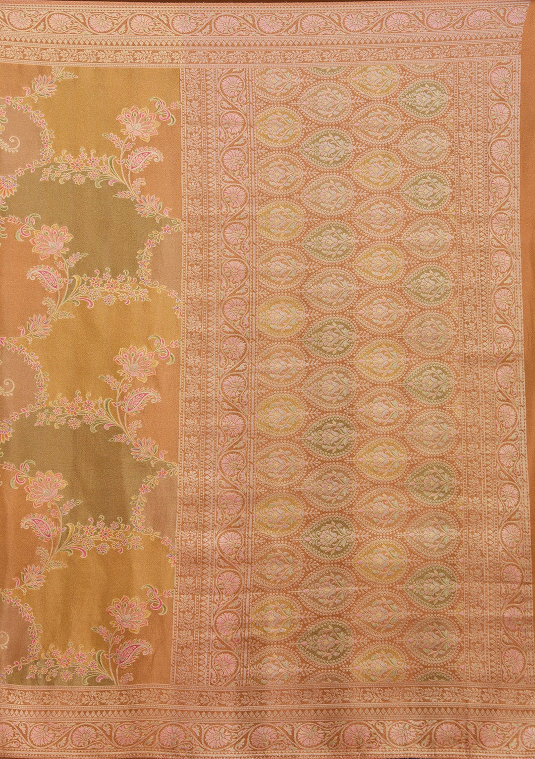 Mustard Cutdana Chiffon Silk Saree_koskii