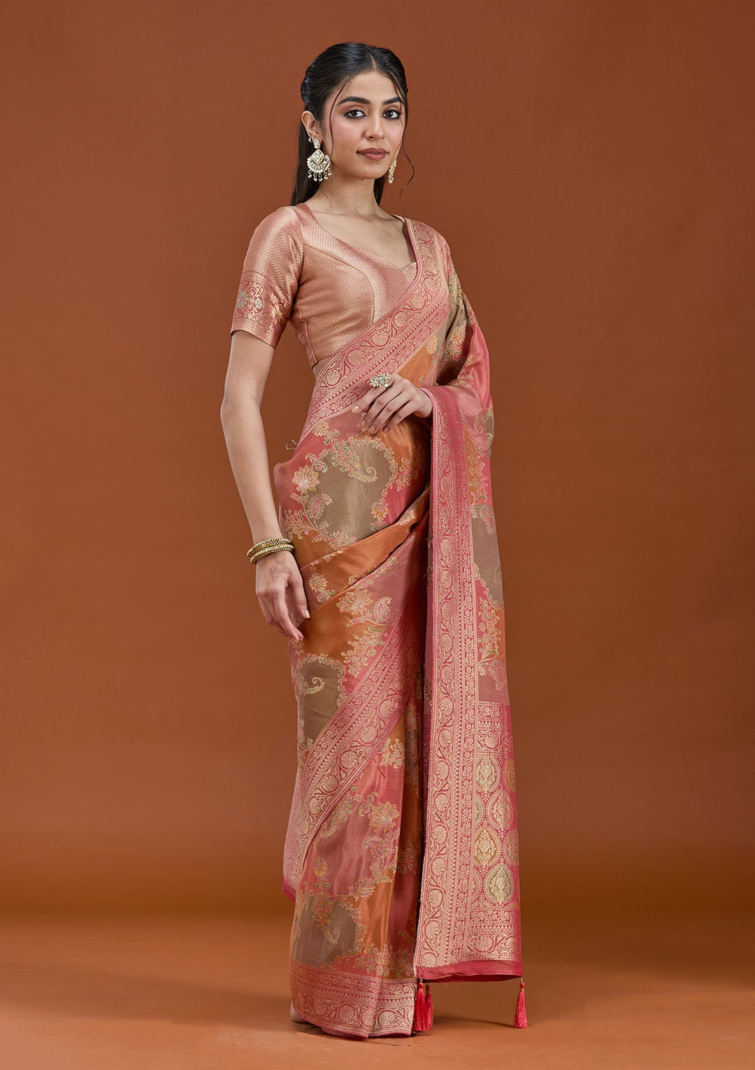 Pink Cutdana Chiffon Silk_Saree_koskii