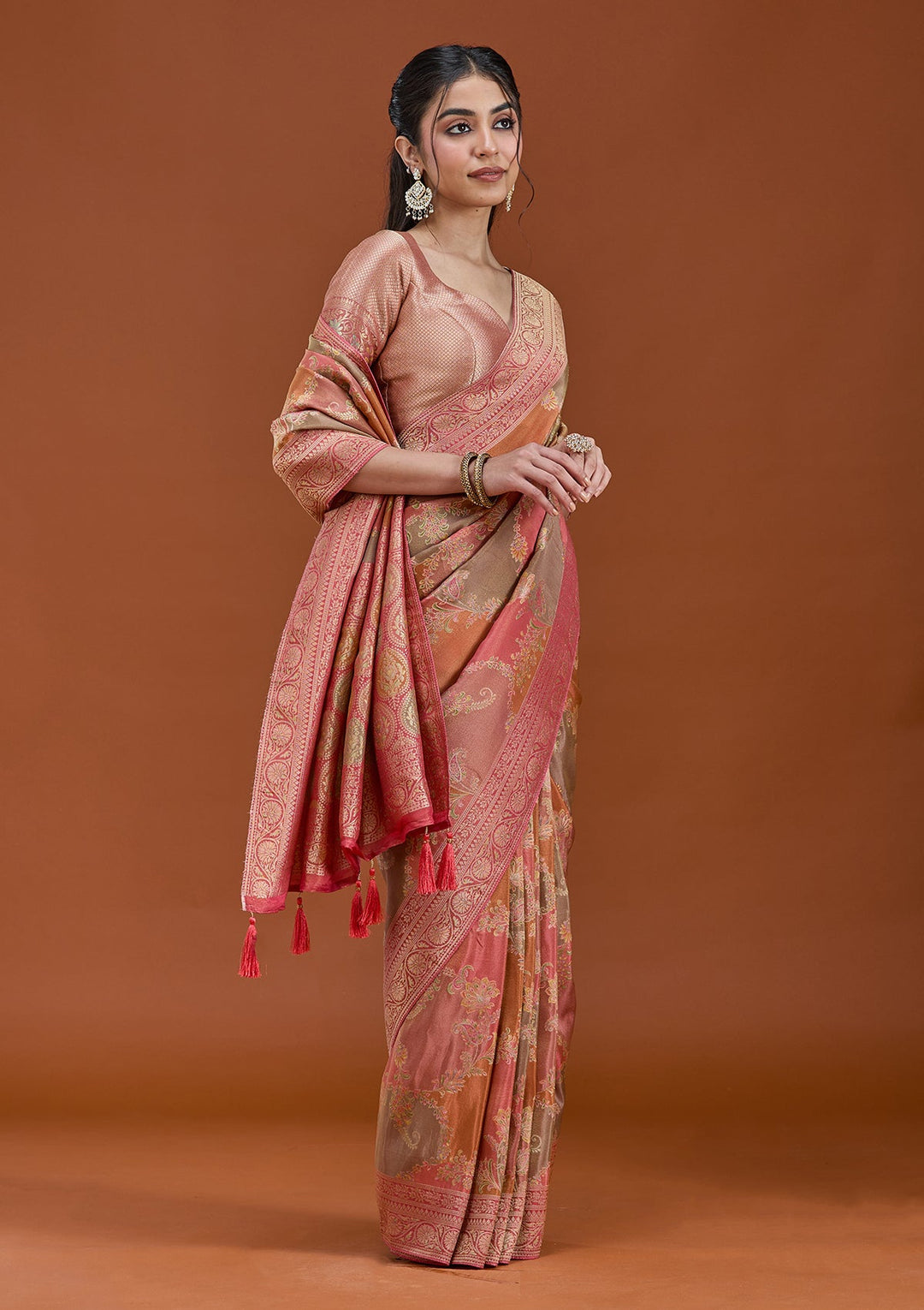 Pink Cutdana Chiffon Silk_Saree_koskii