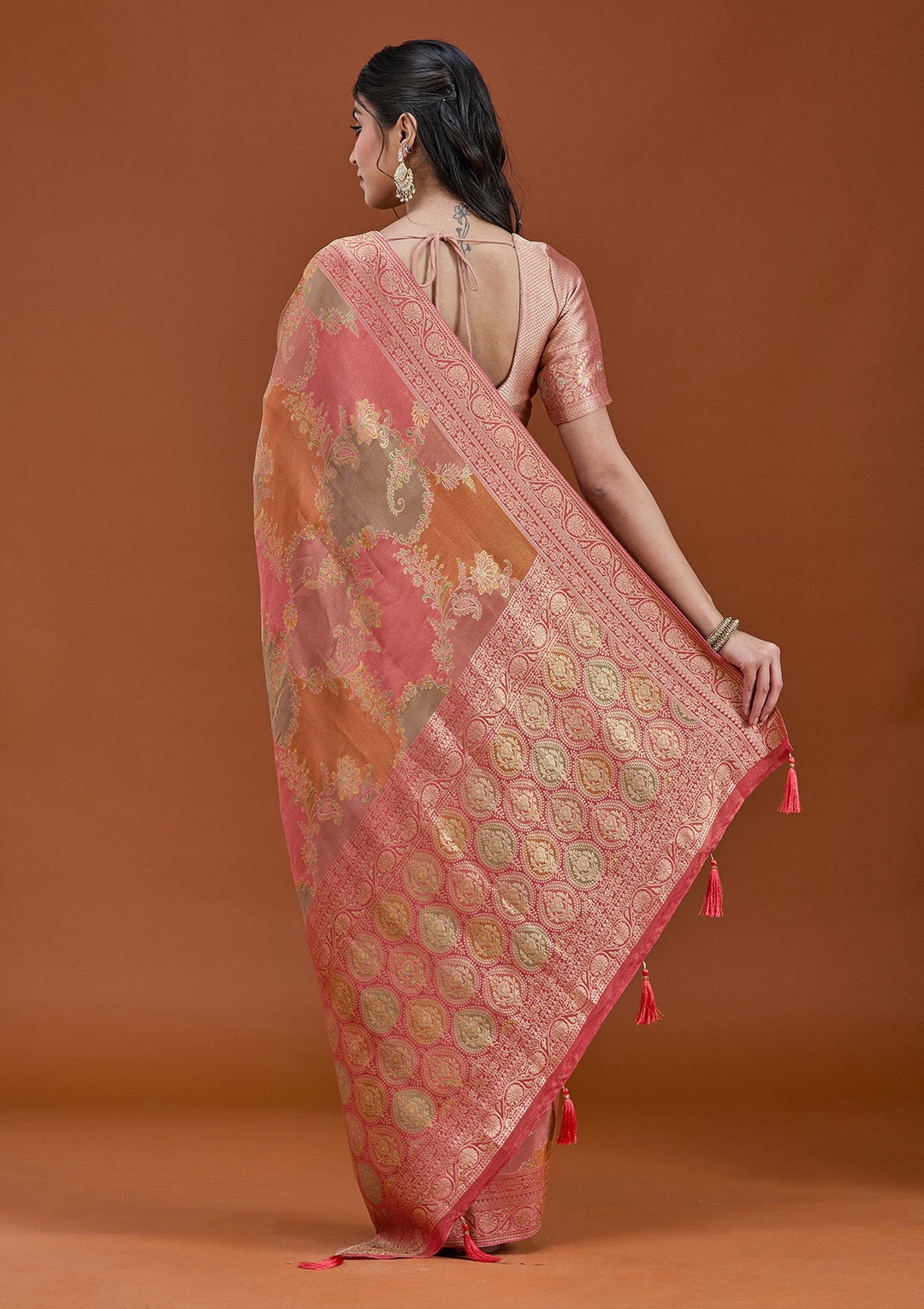 Pink Cutdana Chiffon Silk_Saree_koskii