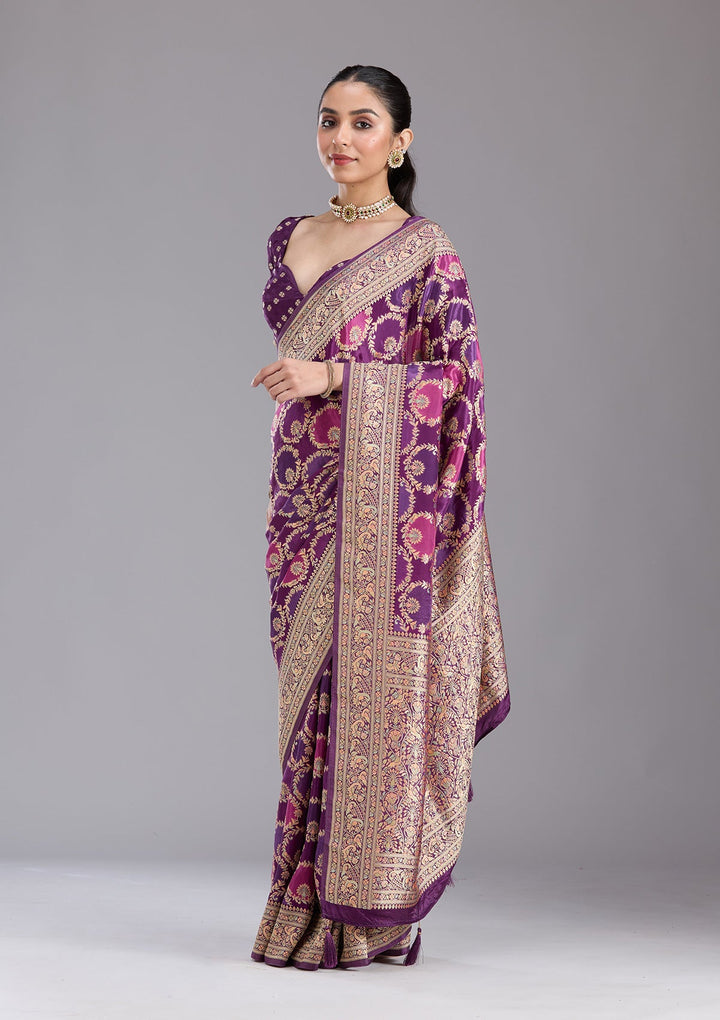 Purple Banarasi Silk Saree-koskii