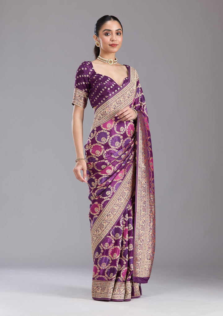 Purple Banarasi Silk Saree-koskii