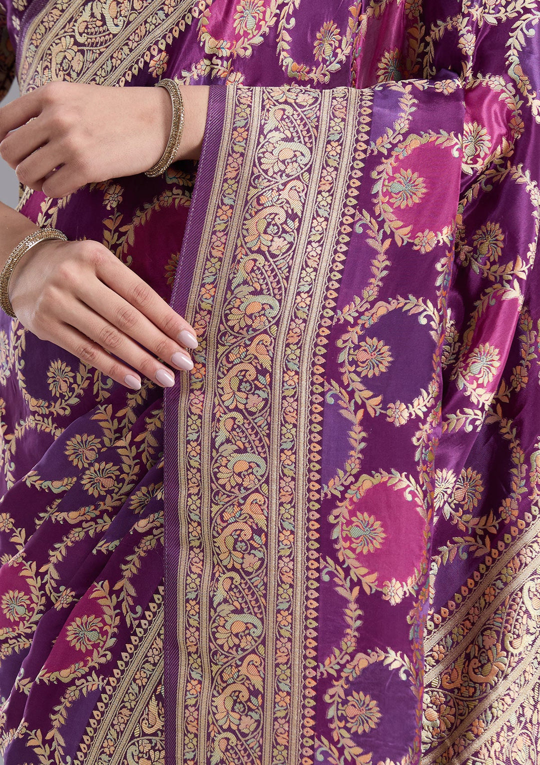 Purple Banarasi Silk Saree-koskii
