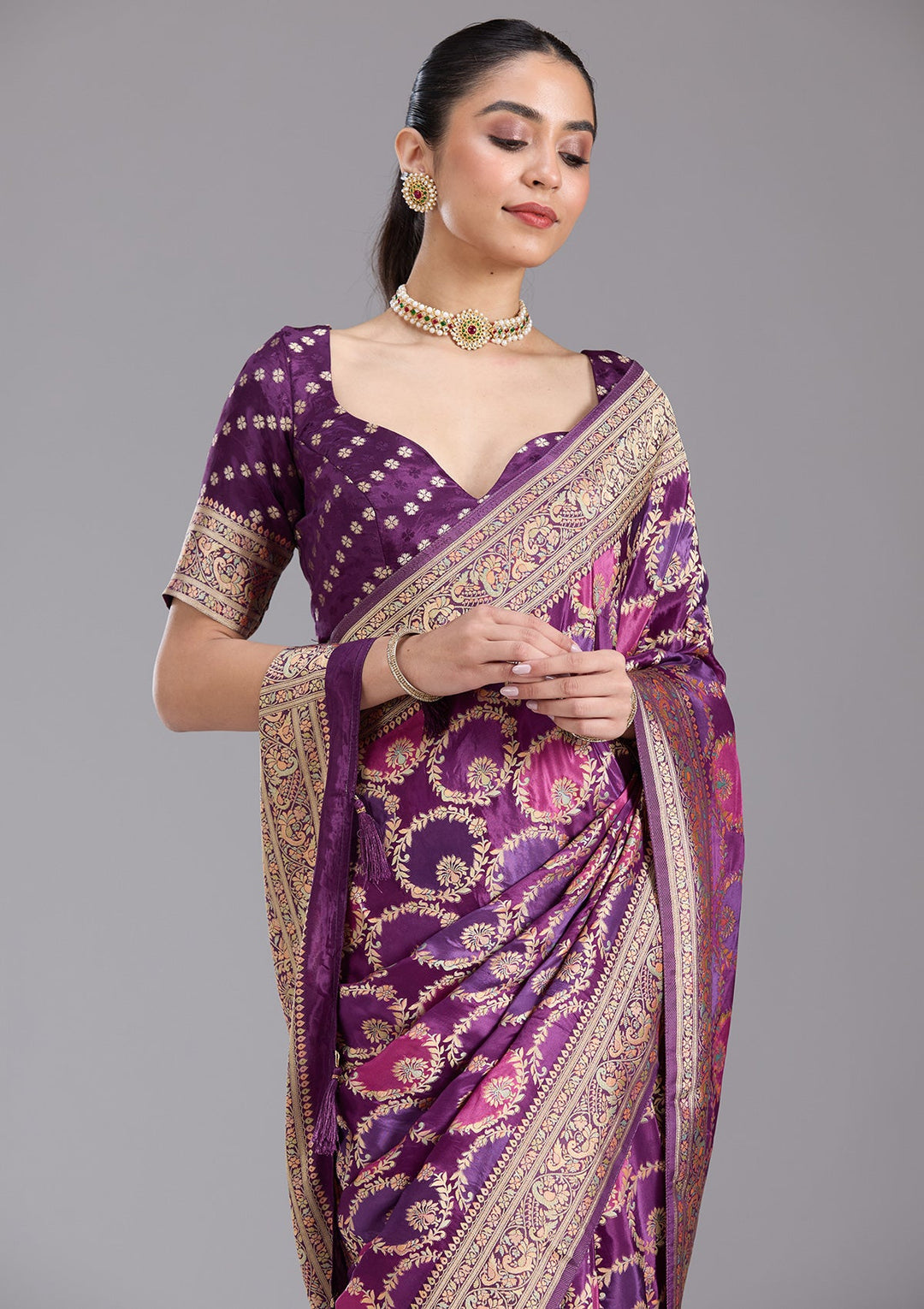 Purple Banarasi Silk Saree-koskii