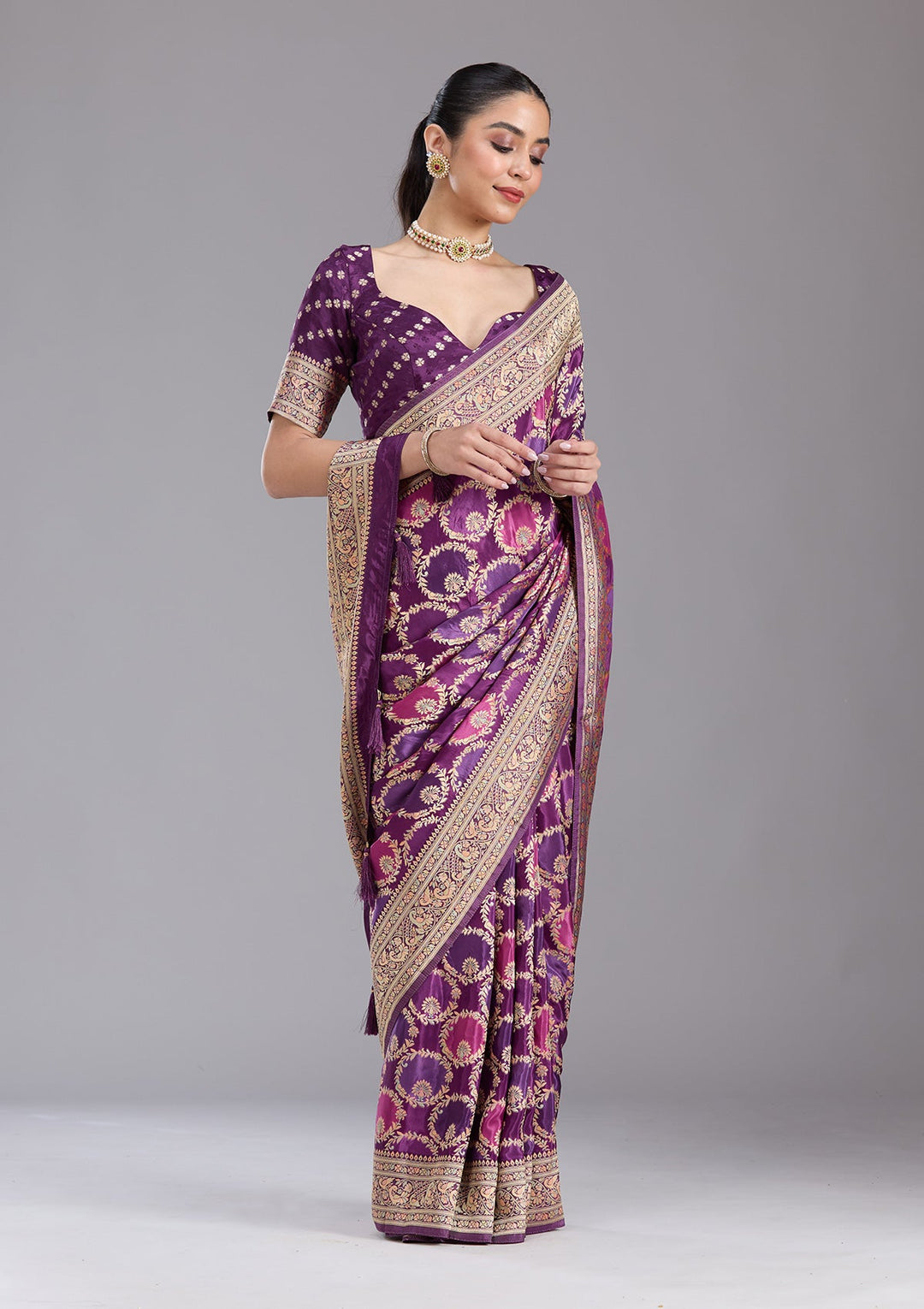 Purple Banarasi Silk Saree-koskii
