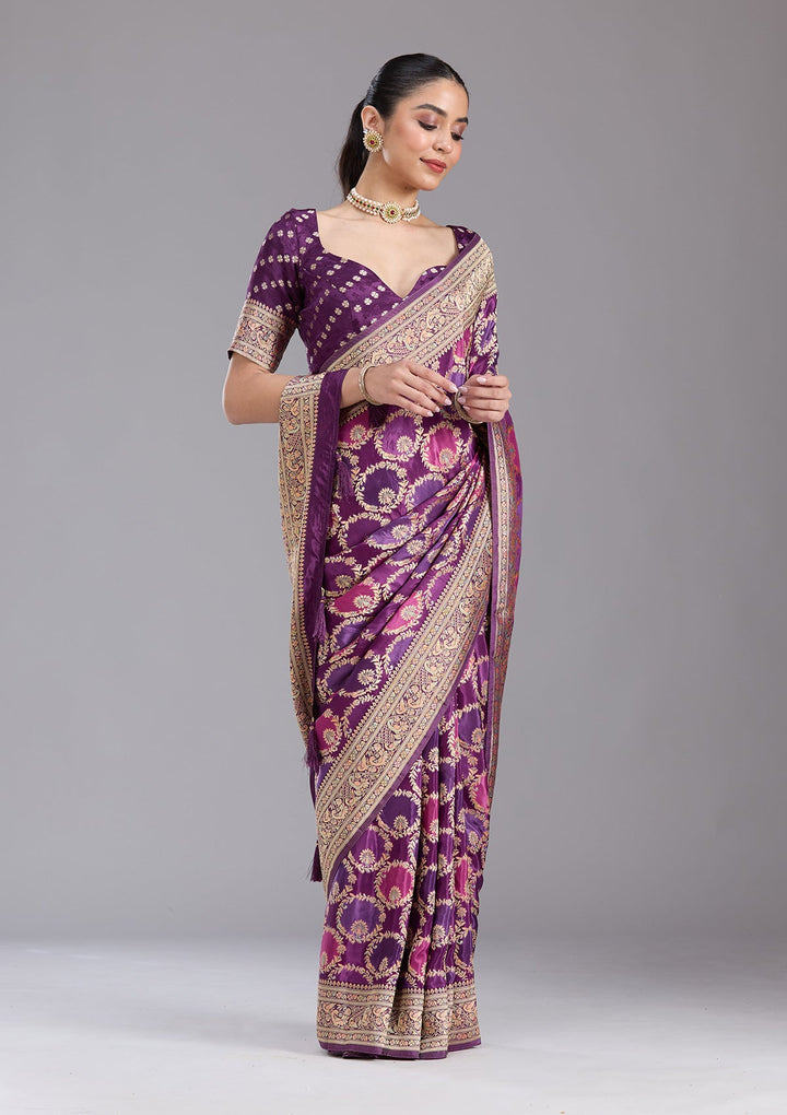 Purple Banarasi Silk Saree-koskii