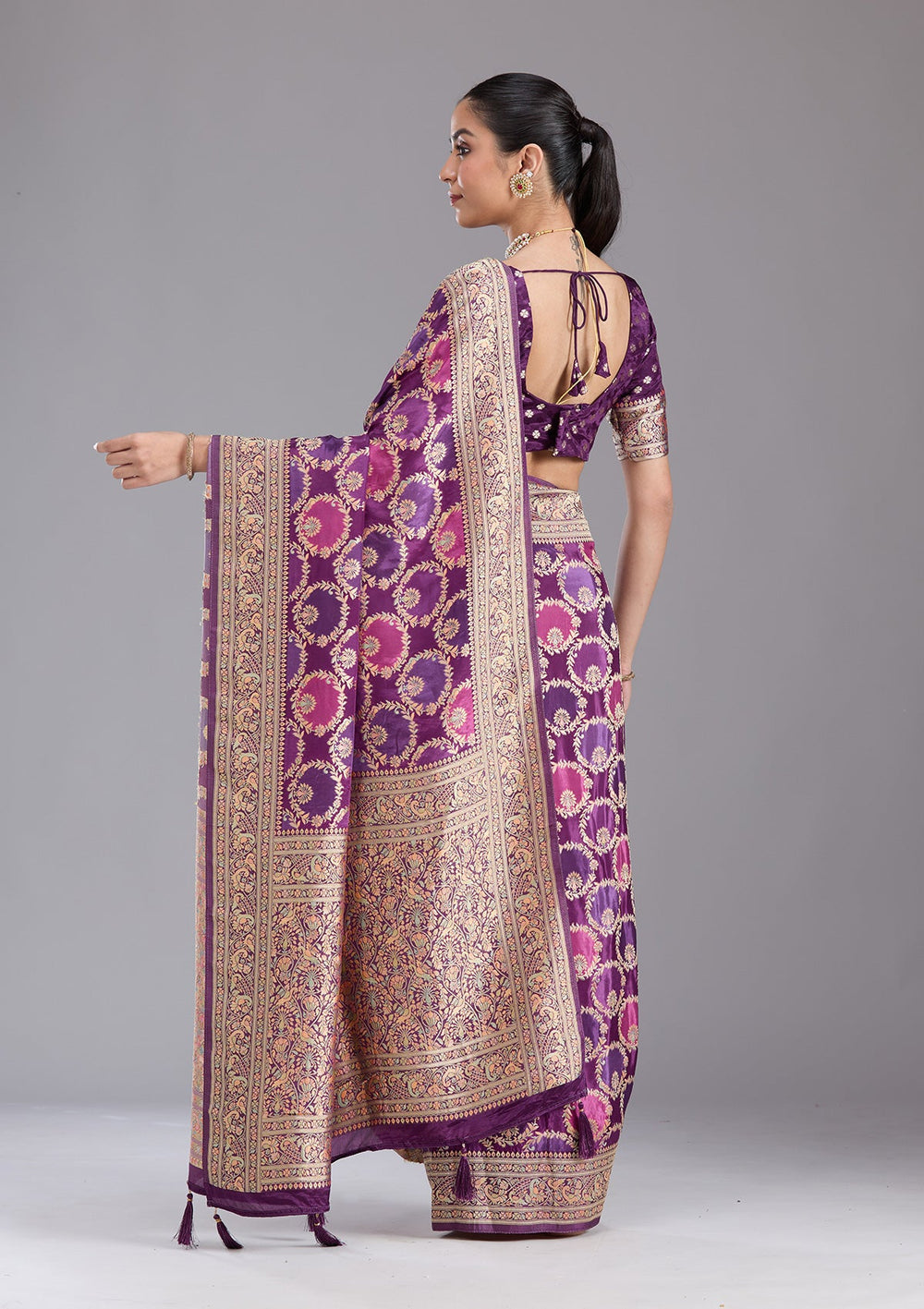 Purple Banarasi Silk Saree-koskii
