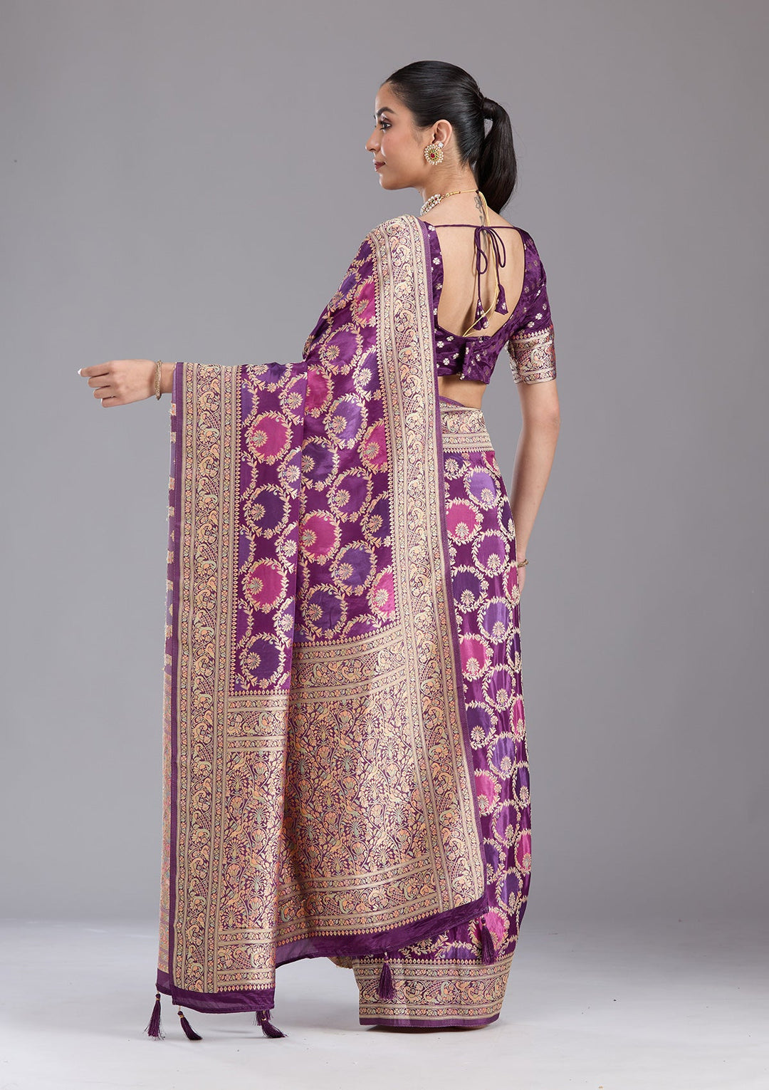 Purple Banarasi Silk Saree-koskii