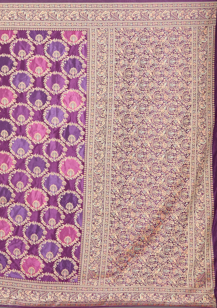Purple Banarasi Silk Saree-koskii