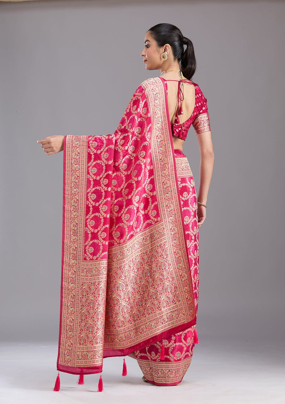 Rani Pink Banarasi Silk Saree-koskii