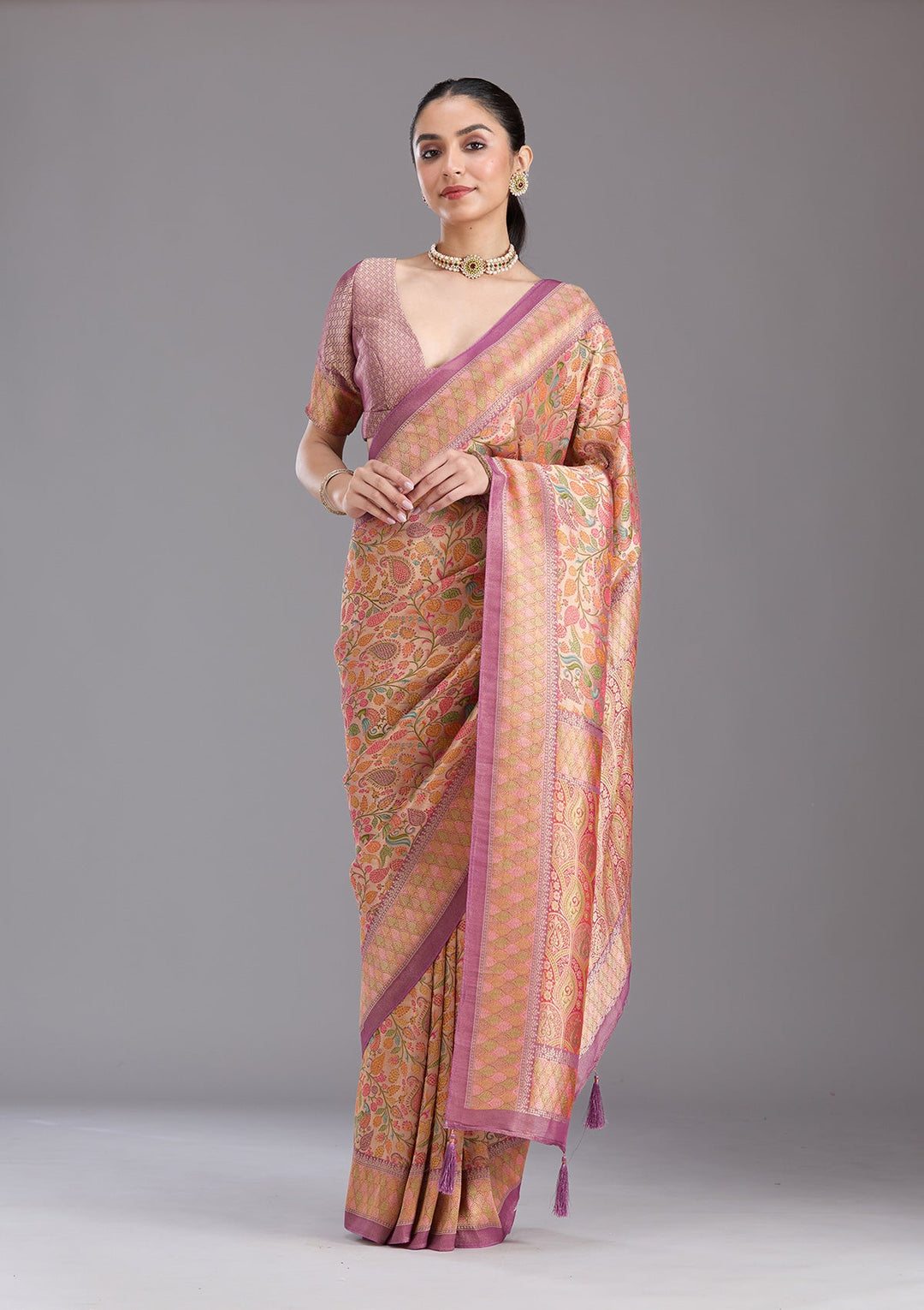 Lavender Banarasi Silk Saree-koskii