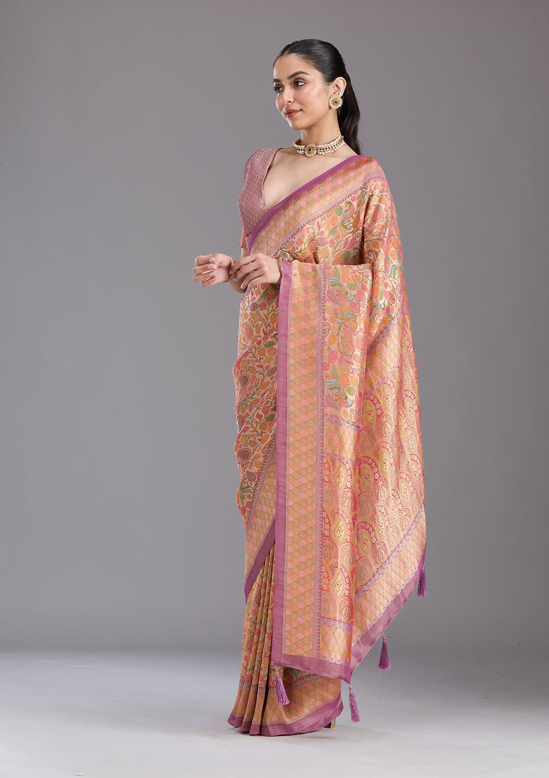 Lavender Banarasi Silk Saree-koskii