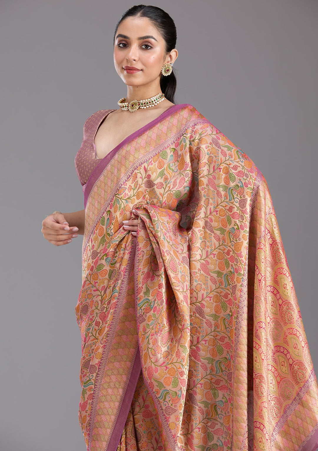 Lavender Banarasi Silk Saree-koskii