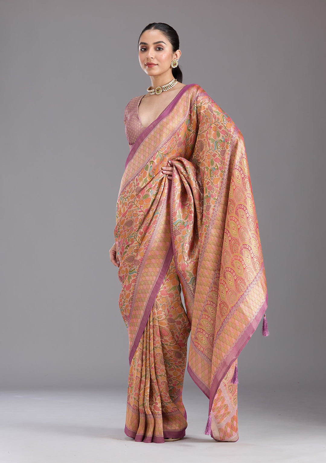 Lavender Banarasi Silk Saree-koskii
