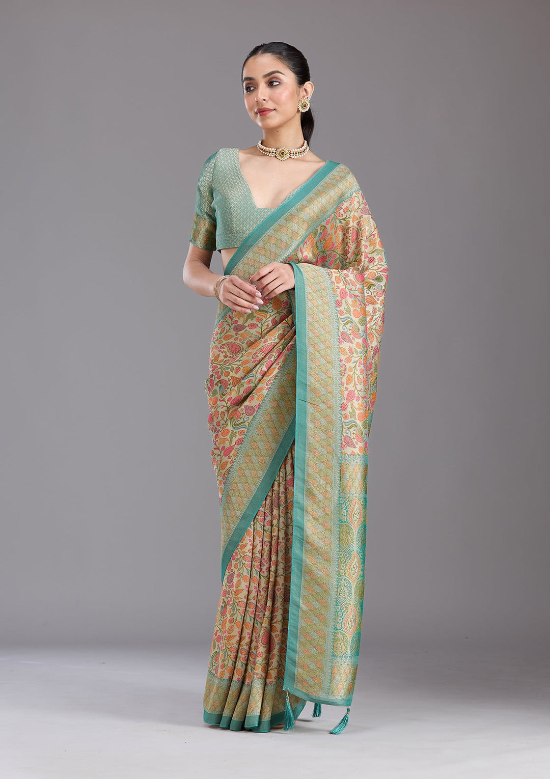 Sea Green Banarasi Silk Saree-koskii