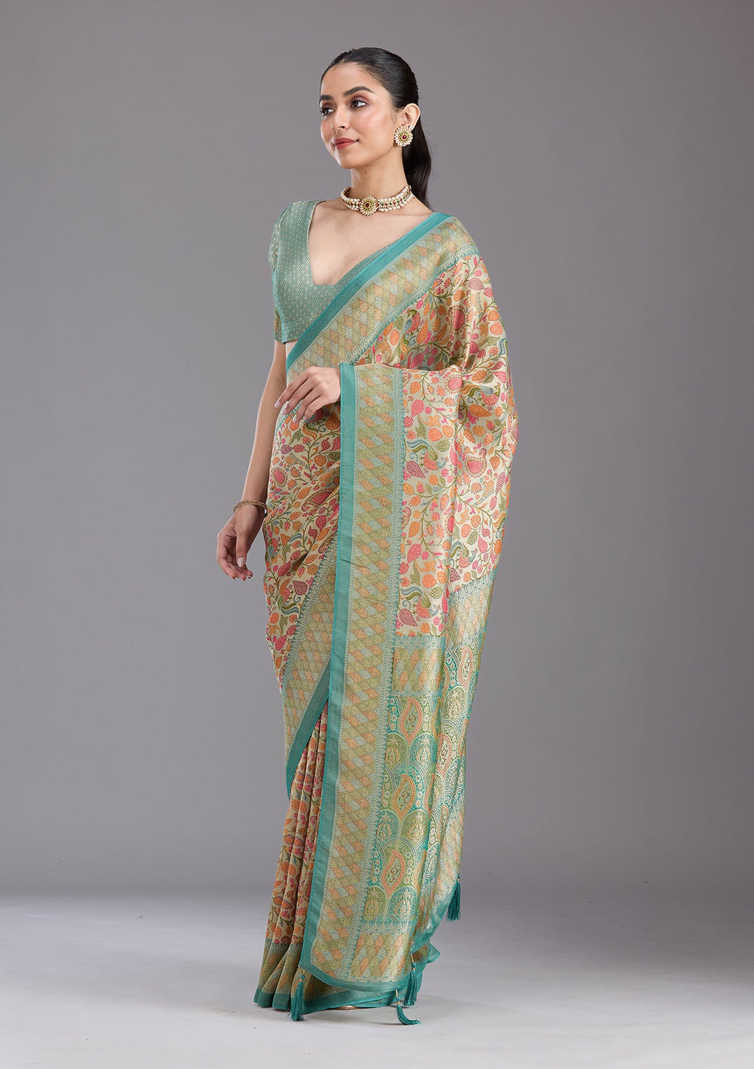 Sea Green Banarasi Silk Saree-koskii