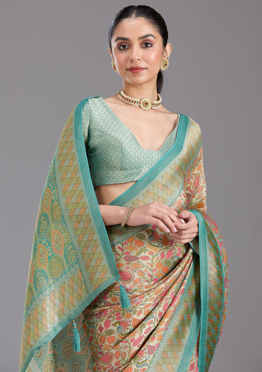 Sea Green Banarasi Silk Saree-koskii