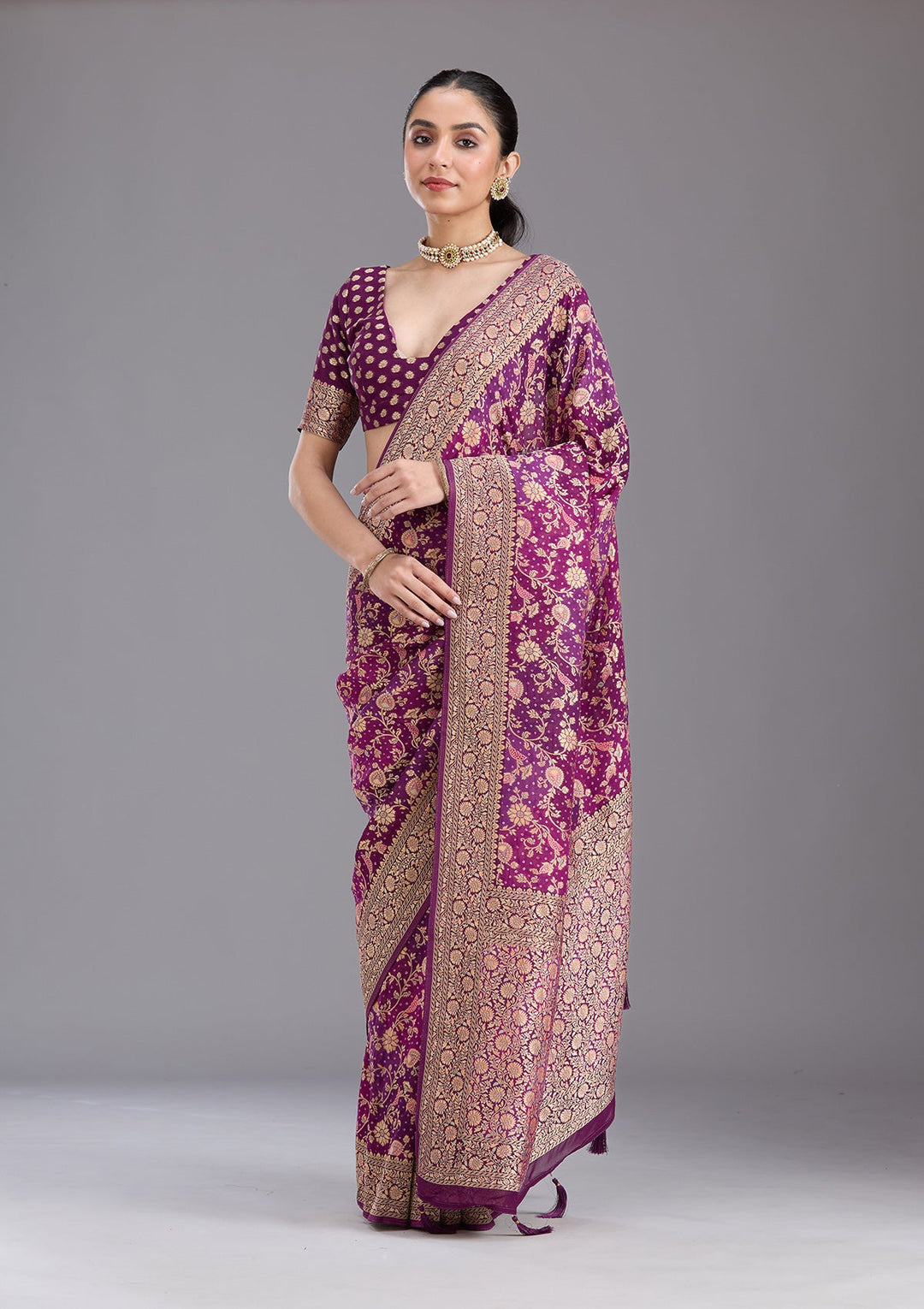 Purple Banarasi Silk Saree-koskii