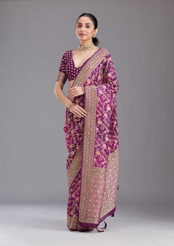 Purple Banarasi Silk Saree-koskii