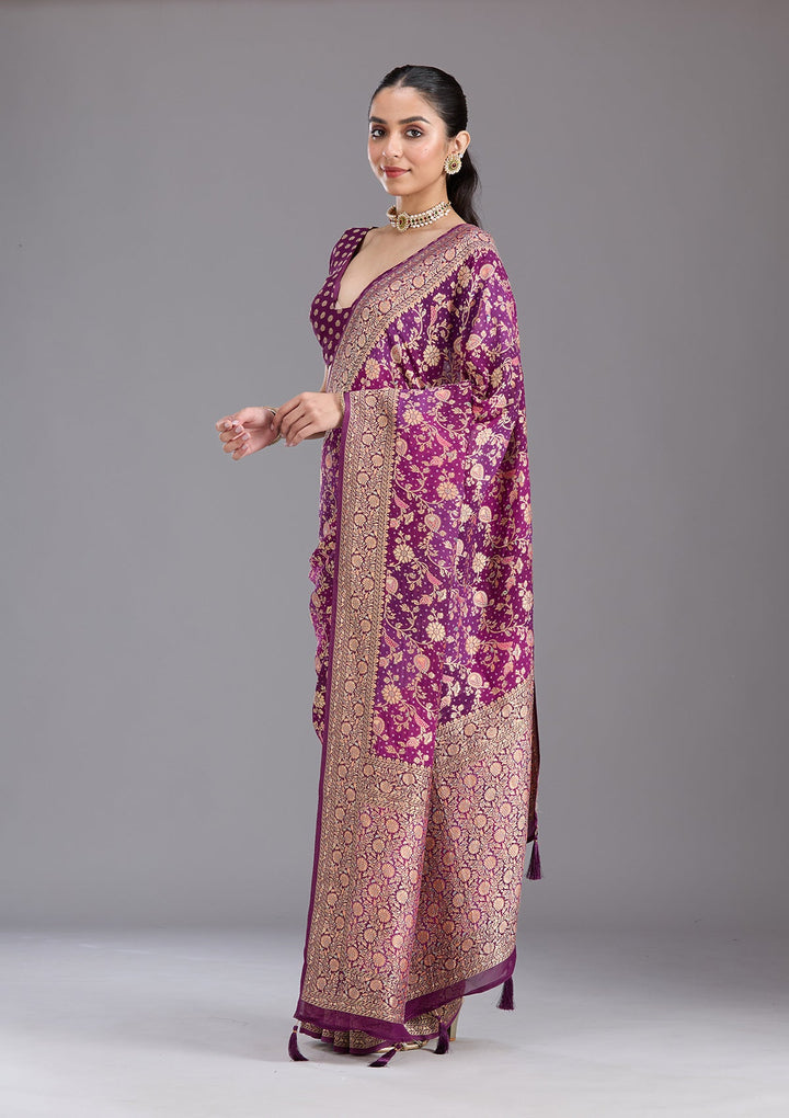 Purple Banarasi Silk Saree-koskii