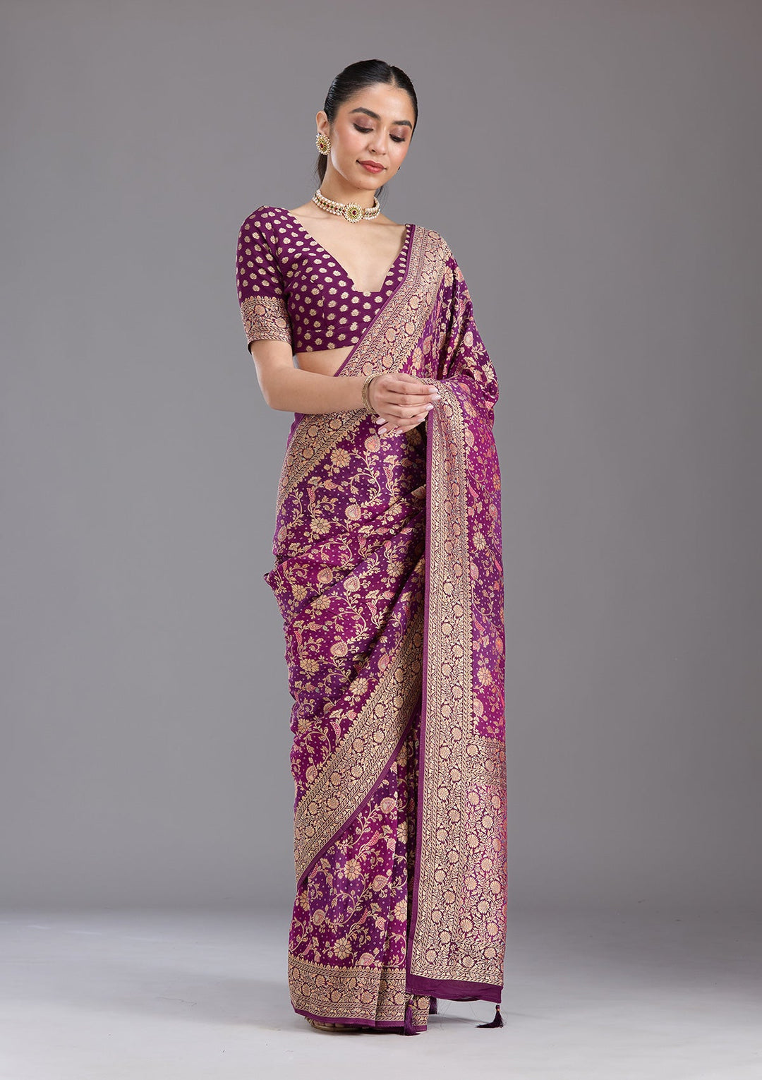 Purple Banarasi Silk Saree-koskii