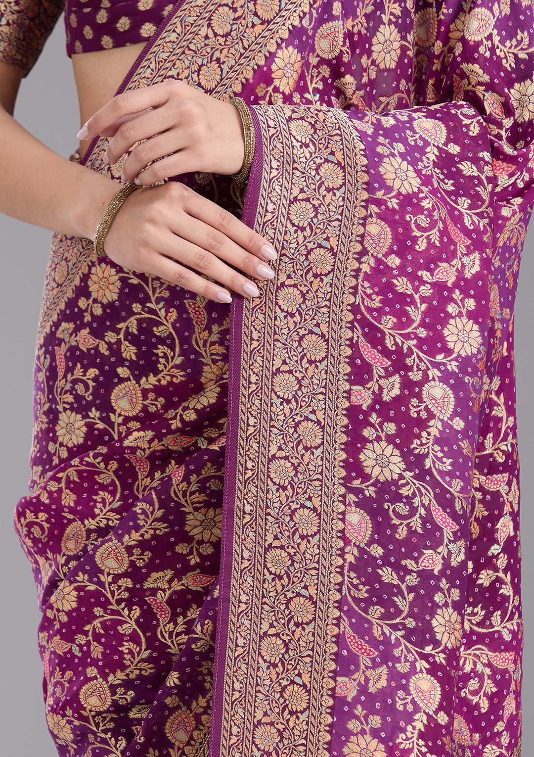 Purple Banarasi Silk Saree-koskii