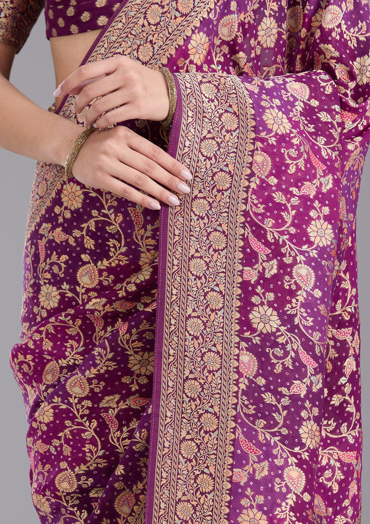 Purple Banarasi Silk Saree-koskii