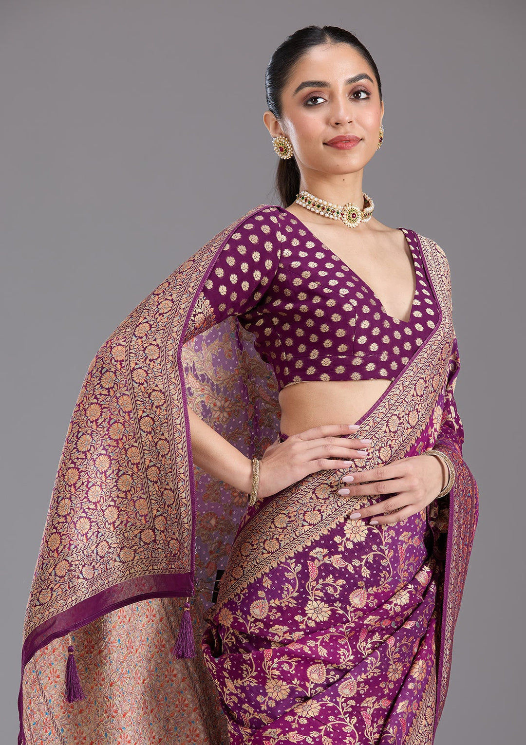 Purple Banarasi Silk Saree-koskii