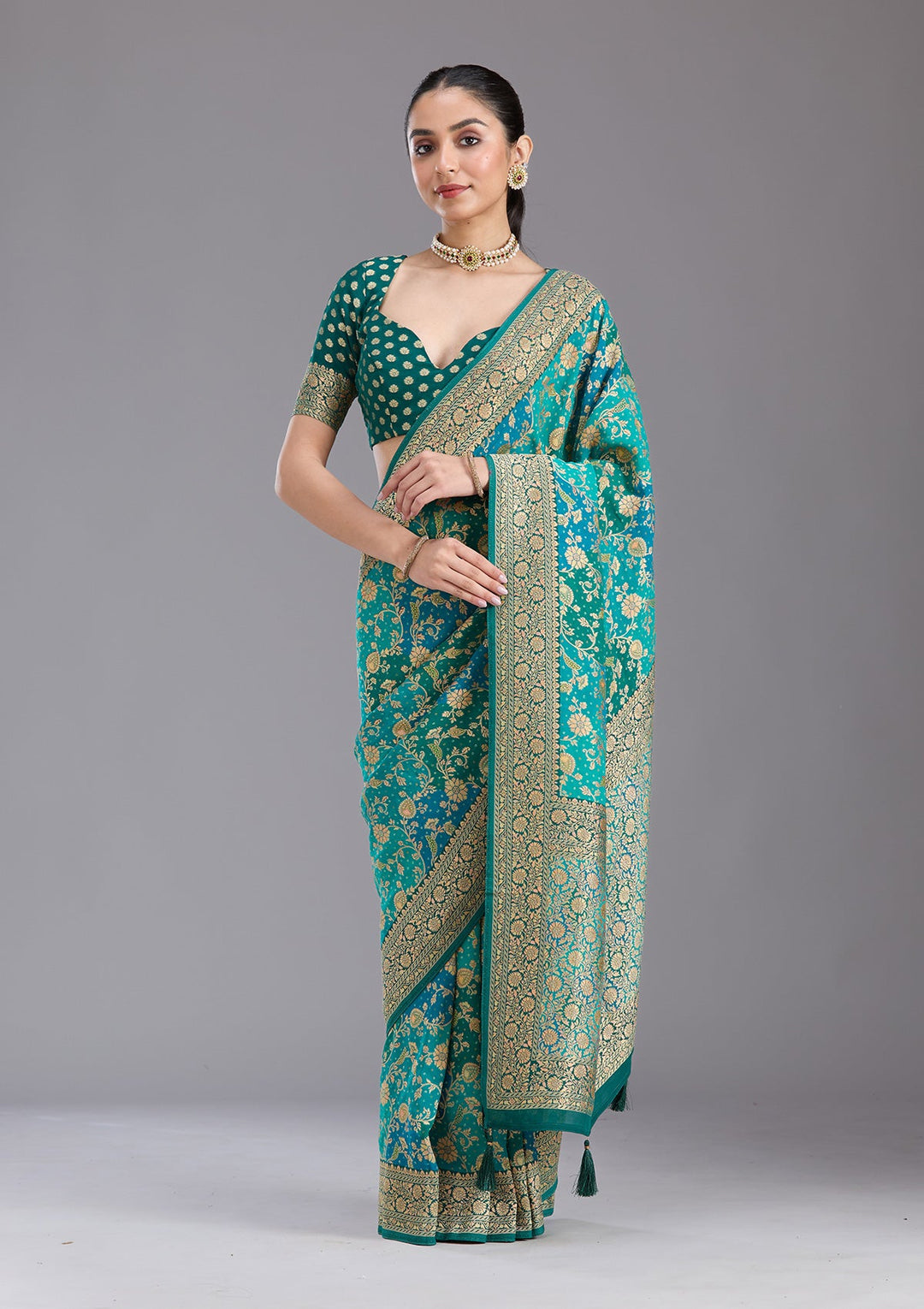 Rama Green Banarasi Silk Saree-koskii