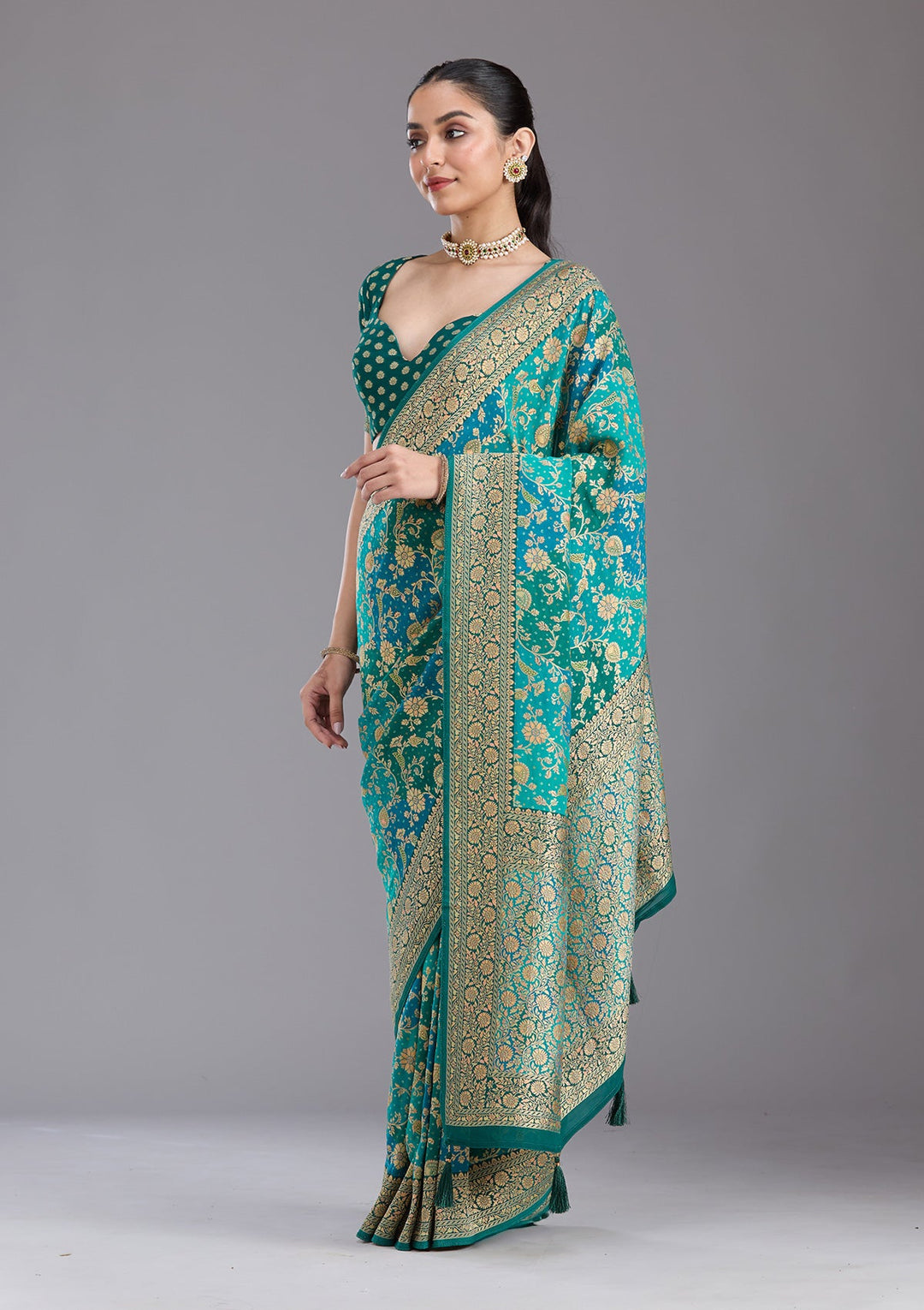 Rama Green Banarasi Silk Saree-koskii