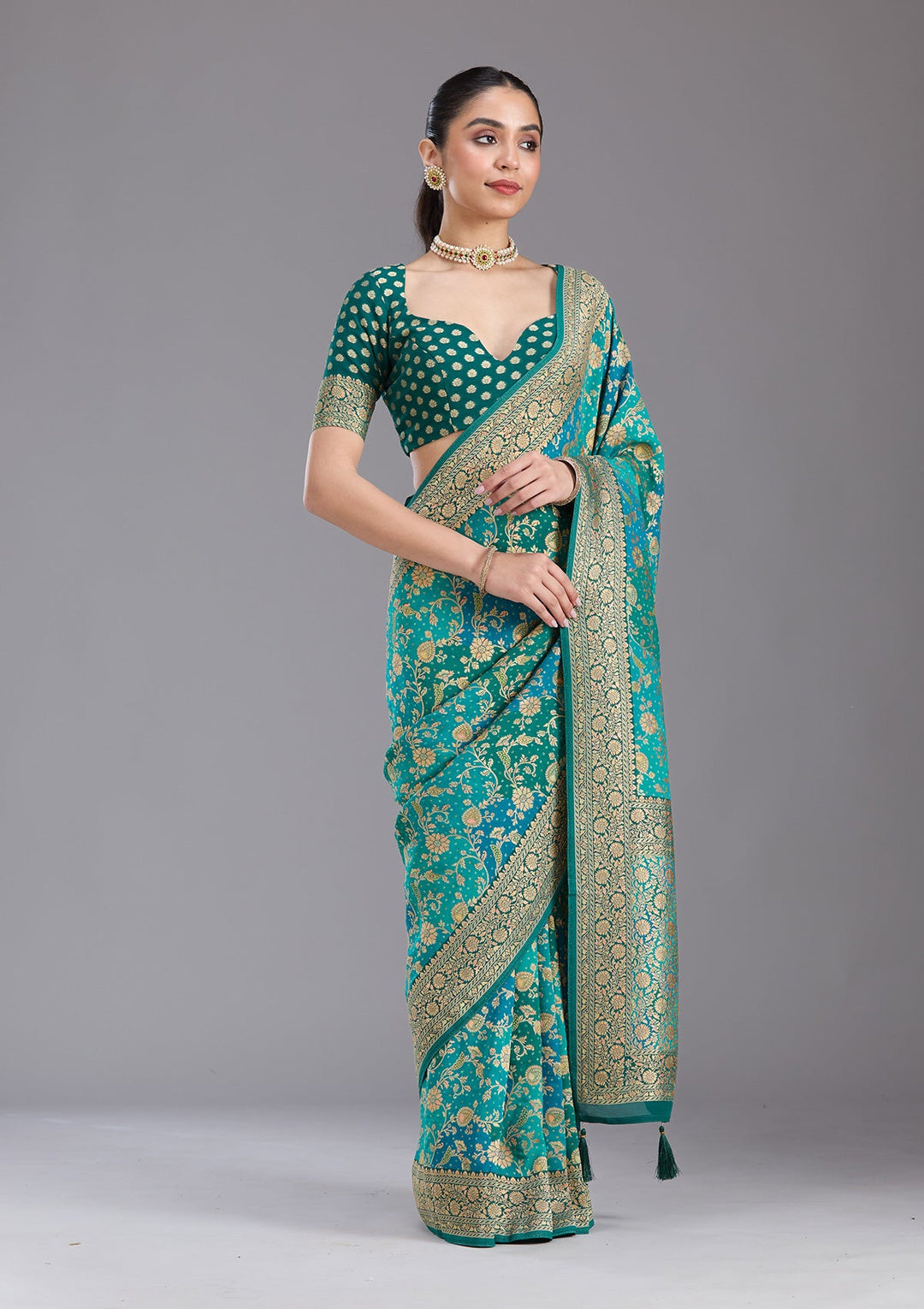 Rama Green Banarasi Silk Saree-koskii