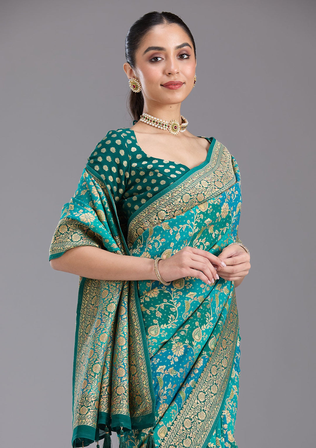 Rama Green Banarasi Silk Saree-koskii