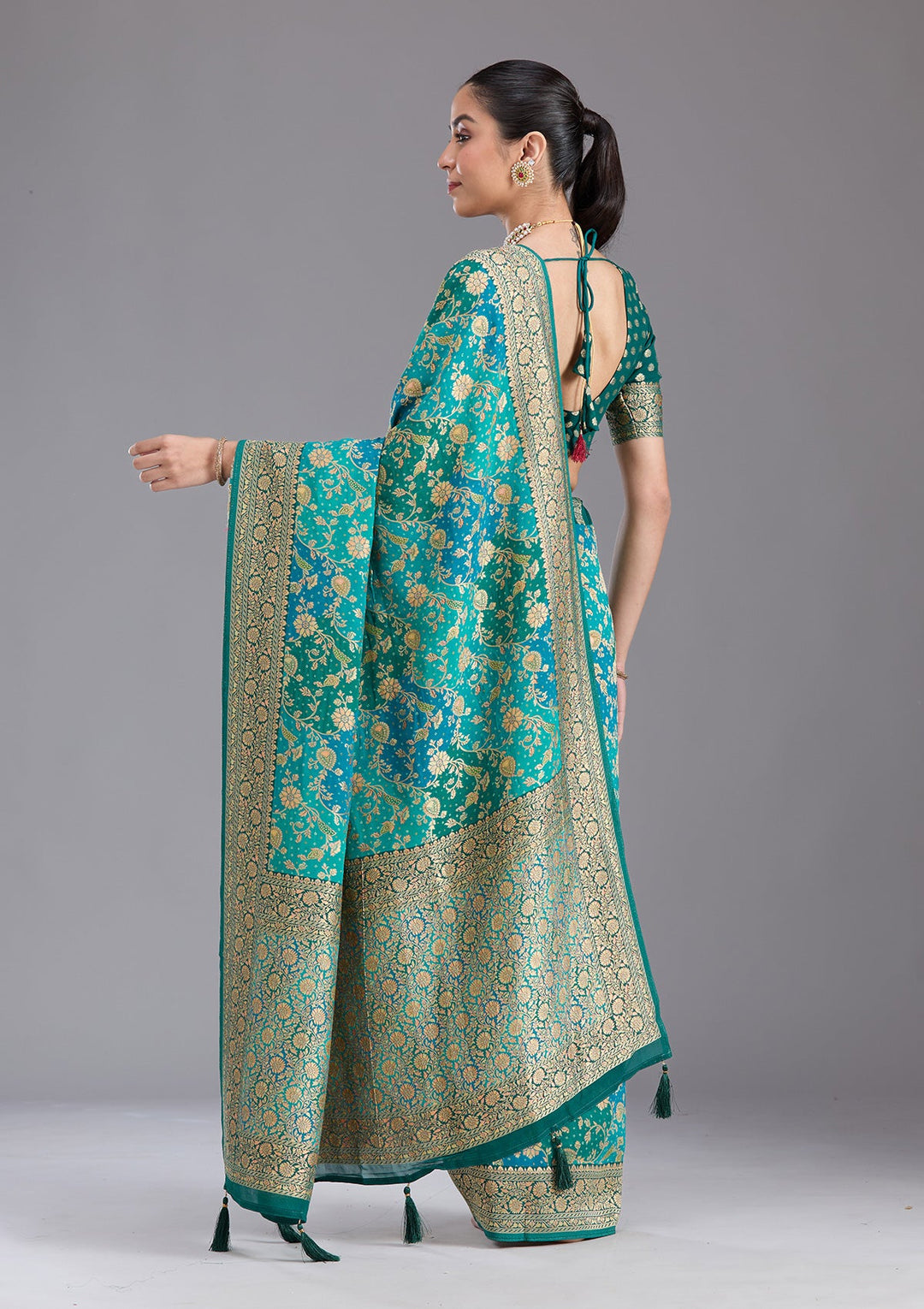 Rama Green Banarasi Silk Saree-koskii