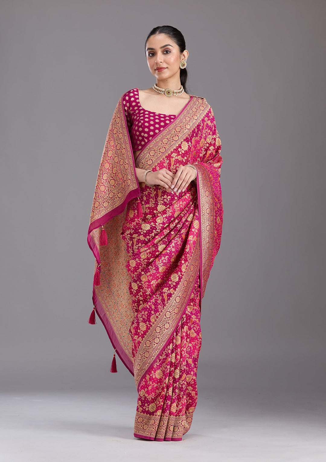 Rani Pink Banarasi Silk Saree-koskii