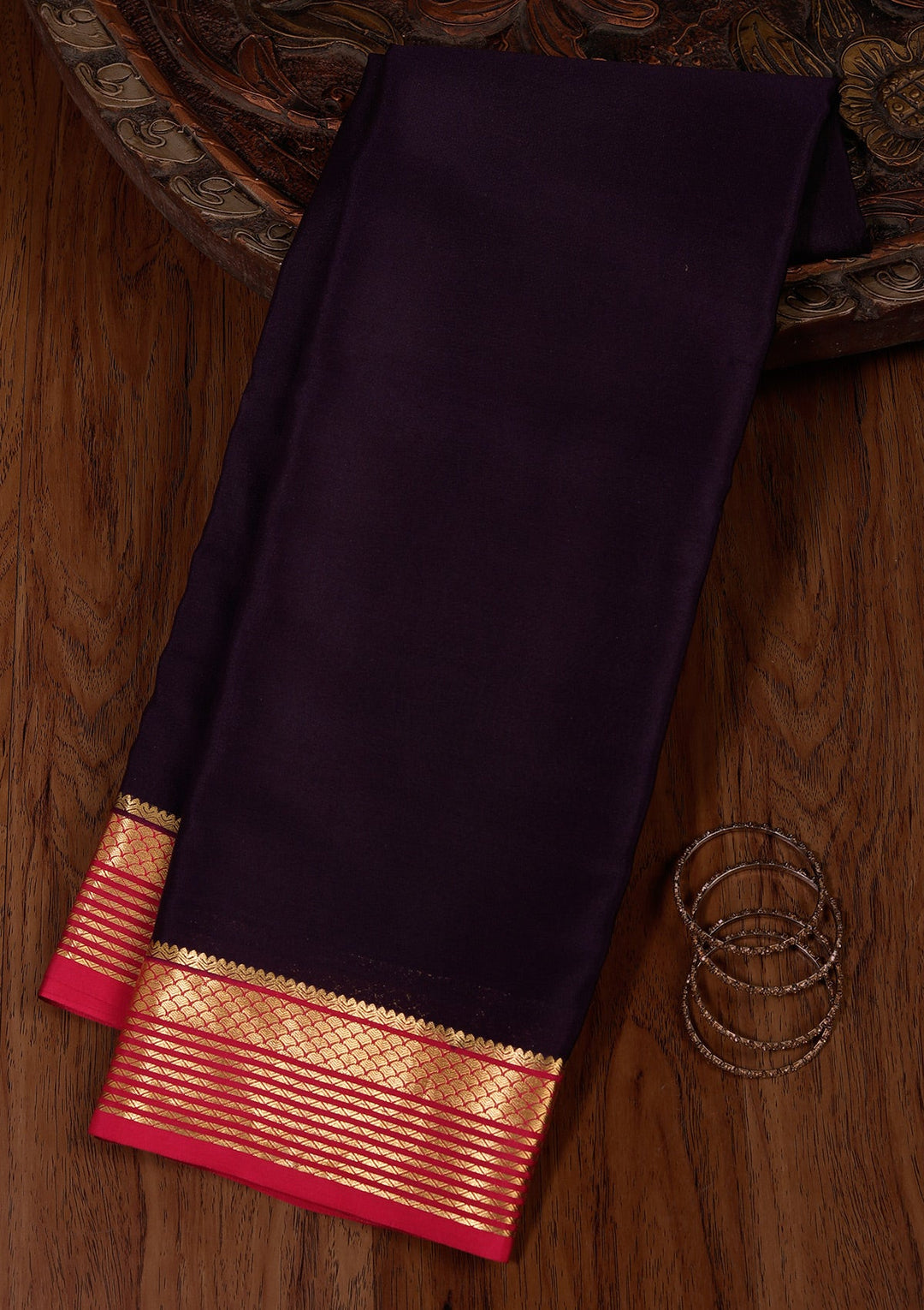 Navy Blue Zariwork Pure Crepe Silk Saree_koskii