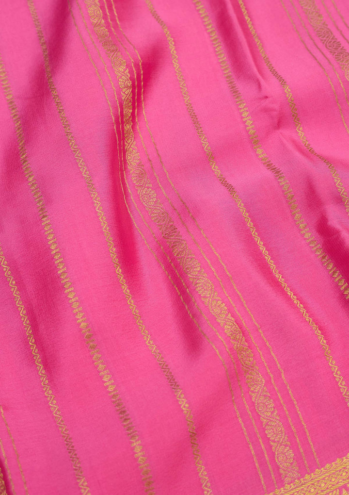Rani Pink Zariwork Pure Crepe Silk Saree-Koskii