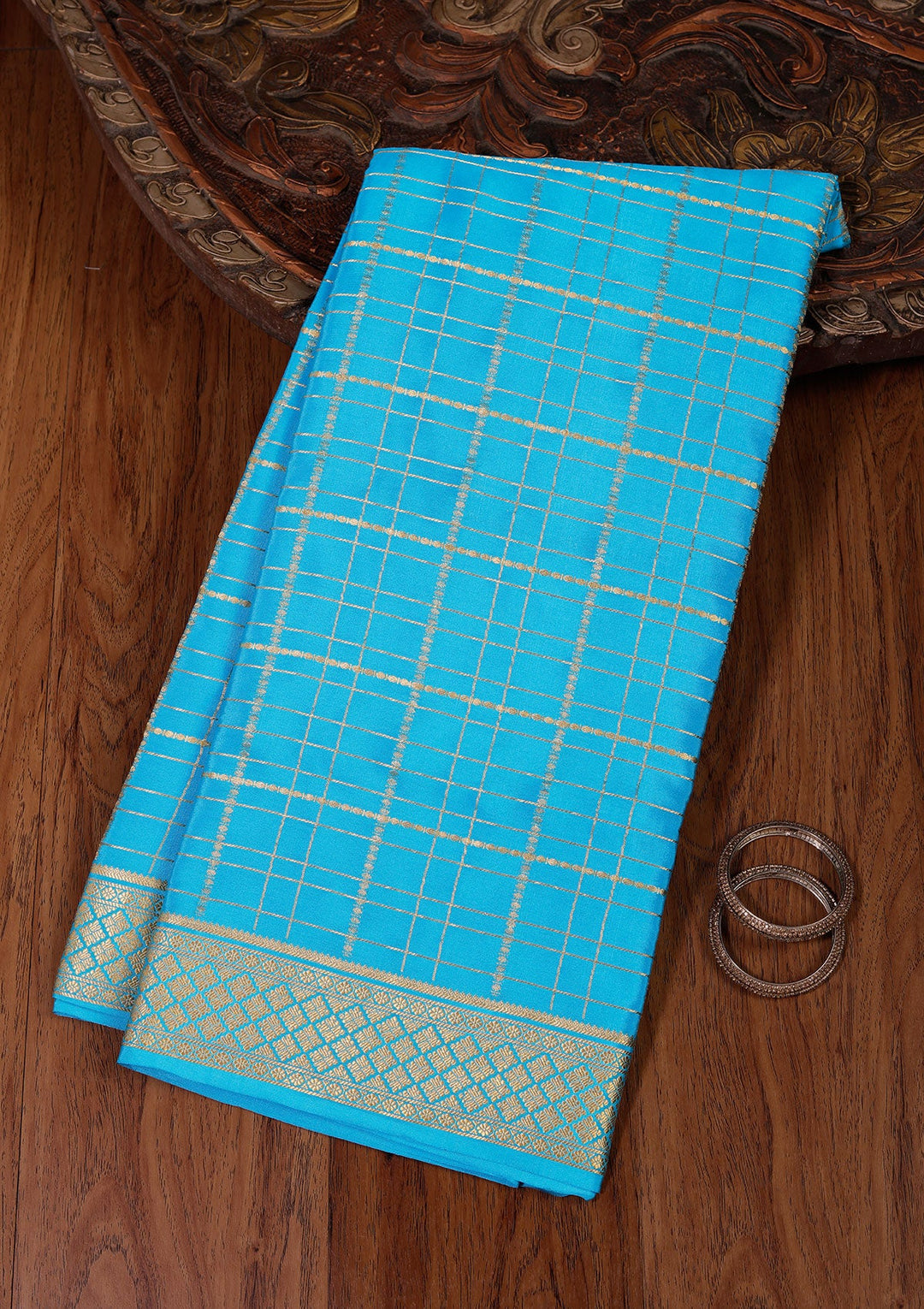 Blue Zariwork Pure Crepe Silk Saree_koskii