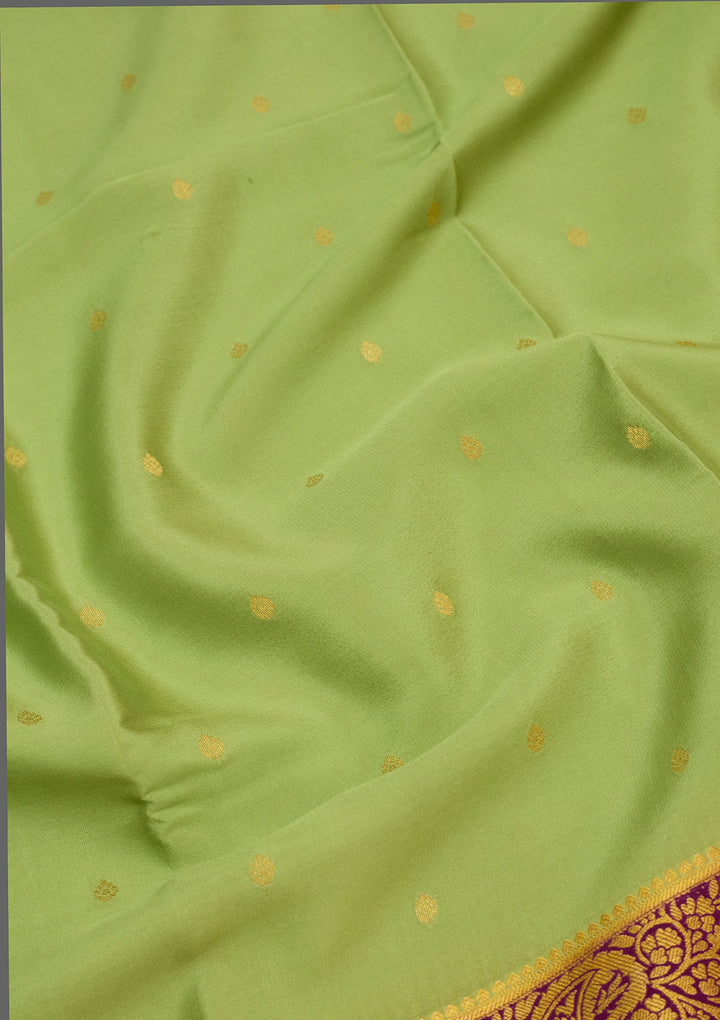 Pista Green Zariwork Pure Crepe Silk Saree-Koskii