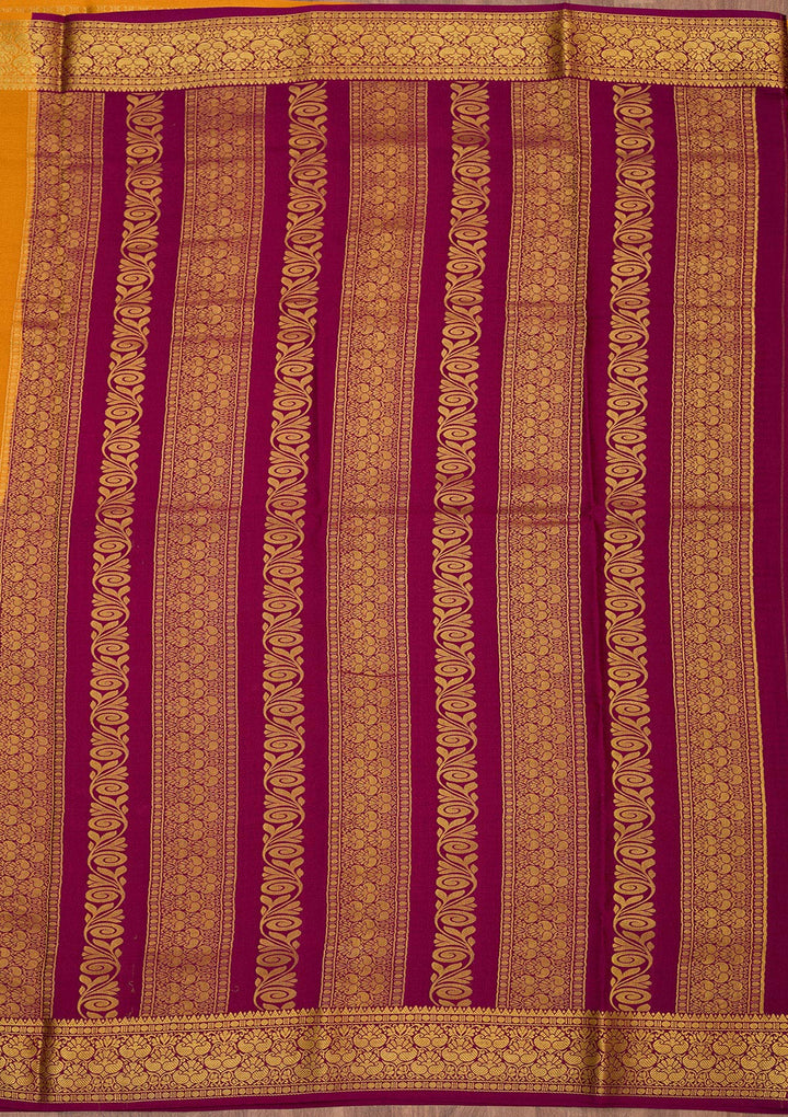 Mustard Zariwork Pure Crepe Silk Saree-Koskii