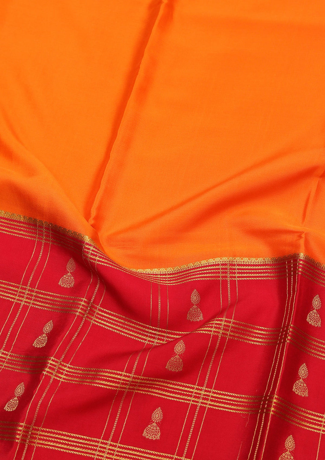 Orange Zariwork Pure Crepe Silk Saree_koskii