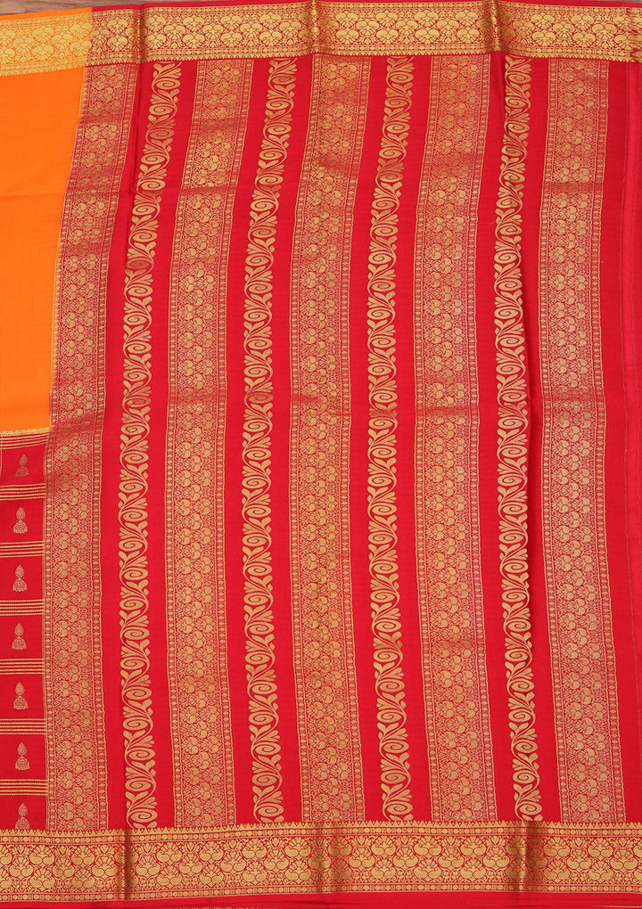 Orange Zariwork Pure Crepe Silk Saree_koskii