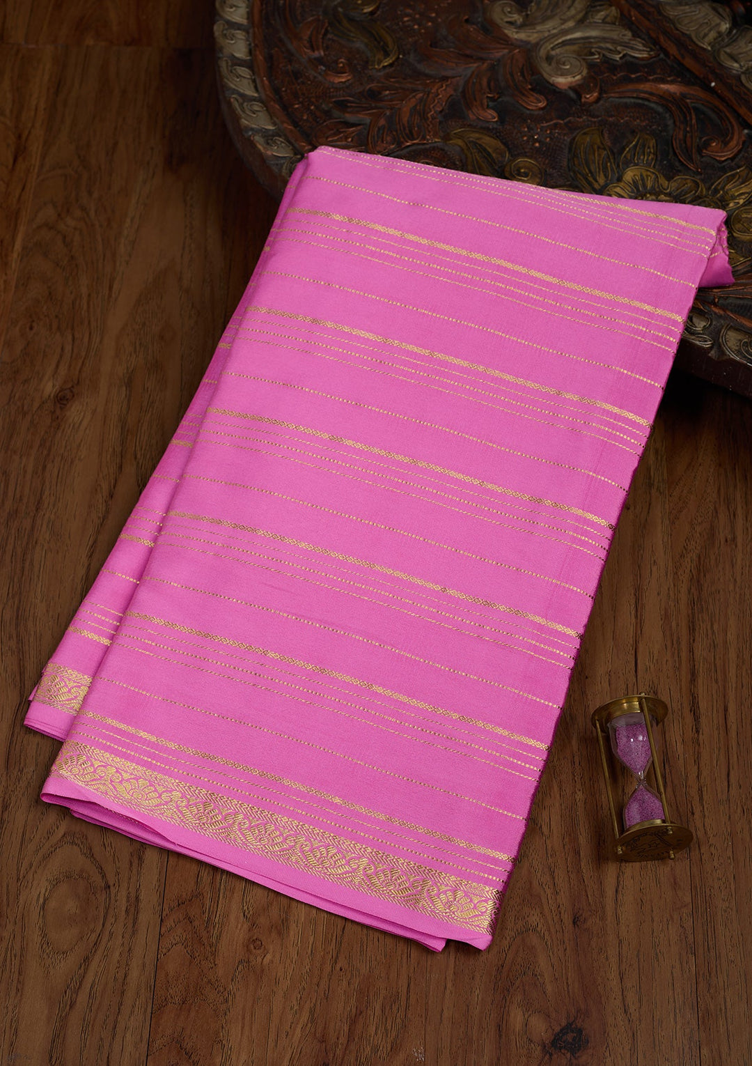 Onion Pink Zariwork Pure Crepe Silk Saree-Koskii