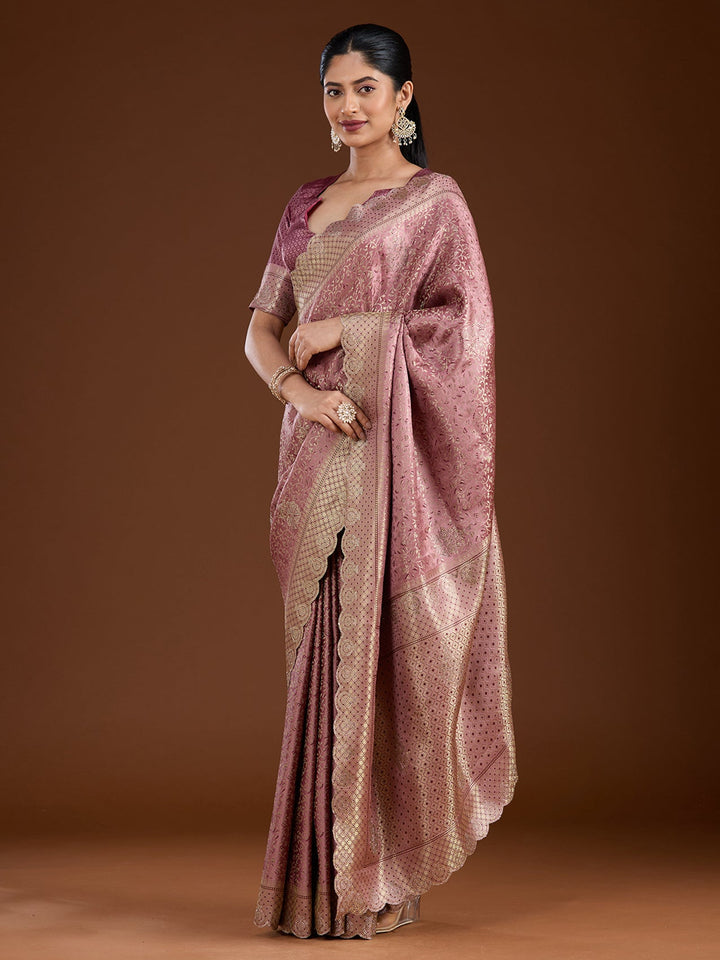 Mauve Stonework (Gold) Silk Saree-Koskii
