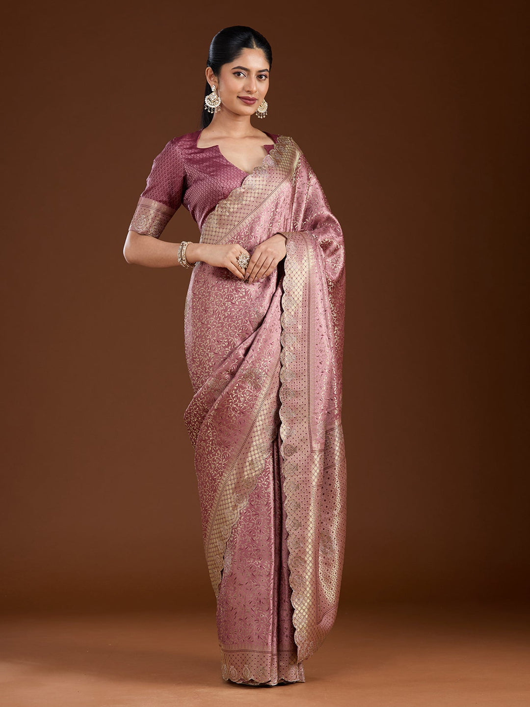 Mauve Stonework (Gold) Silk Saree-Koskii