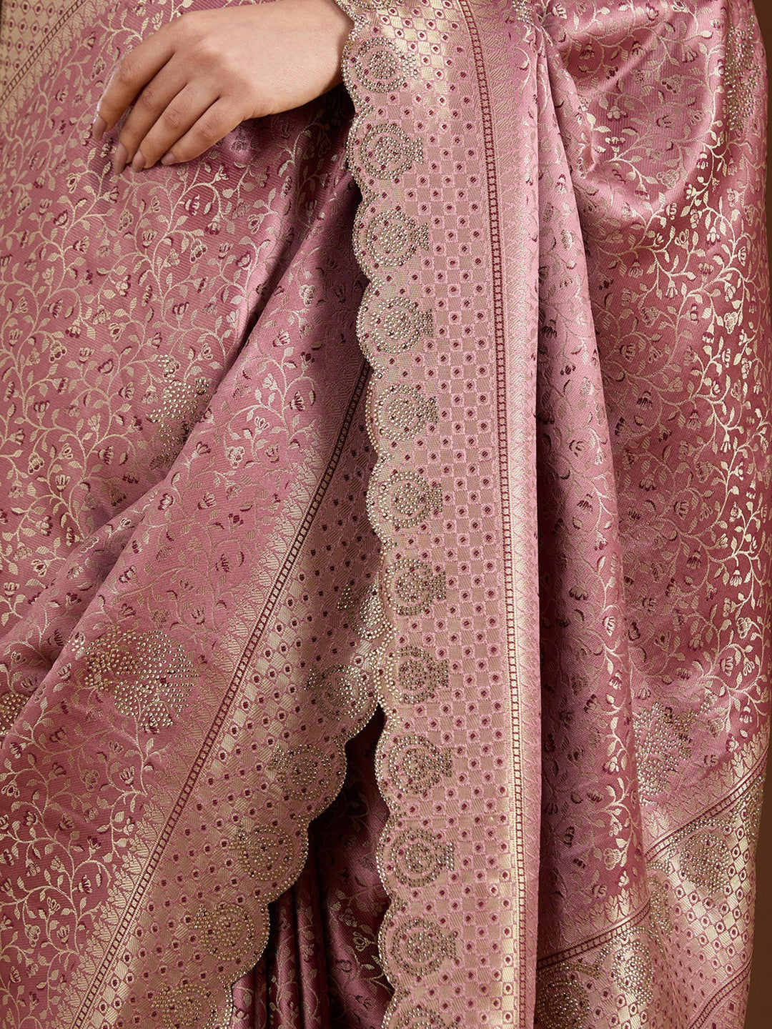 Mauve Stonework (Gold) Silk Saree-Koskii