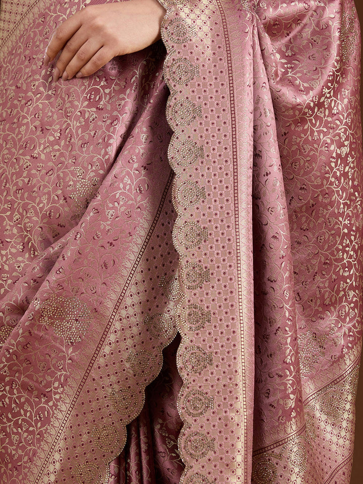 Mauve Stonework (Gold) Silk Saree-Koskii